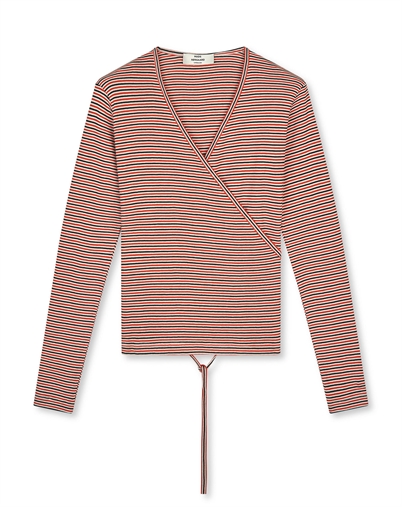Mads Nørgaard - 2x2 Cotton Stripe Susi Top - Fiery Red/Vanilla Ice